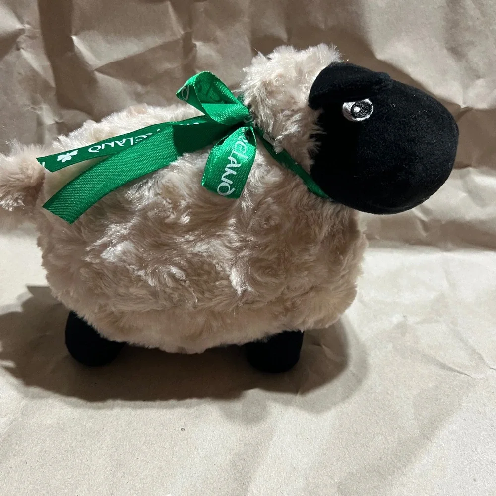 The Irish Soft Toy Co Medium Sheep Plush Cream‎ Black Ireland Ribbon Shamrock